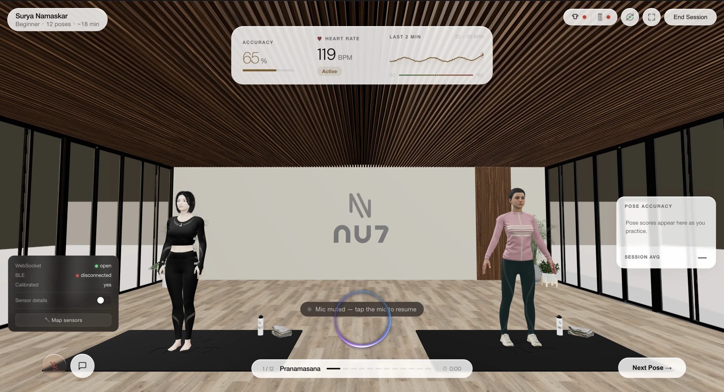 A live NU7 session: your digital twin beside the reference trainer