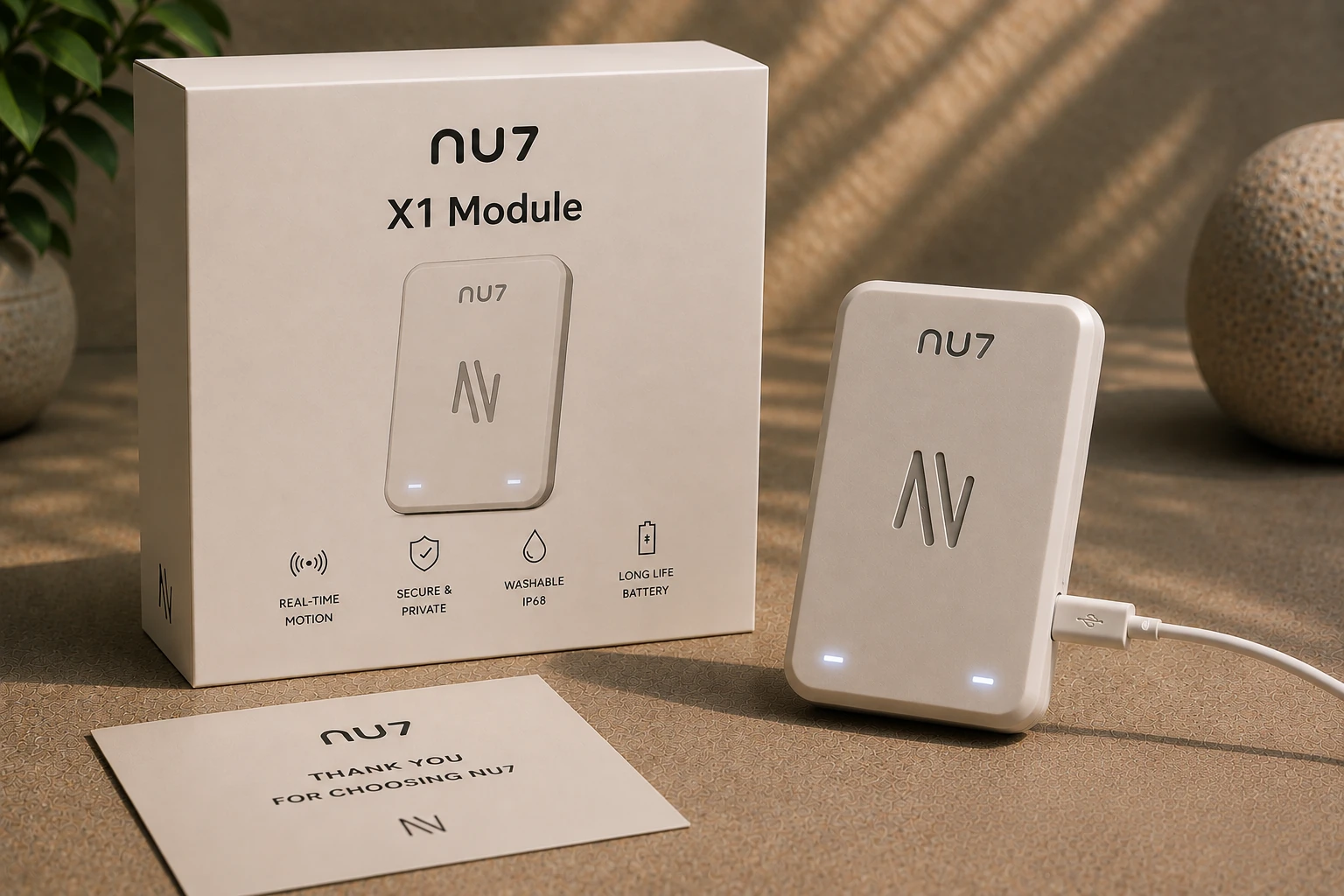 X1 module charging beside its box